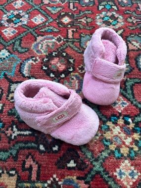 UGG Pink Plush Baby Walker Shoes with Hook-and-Loop Strap